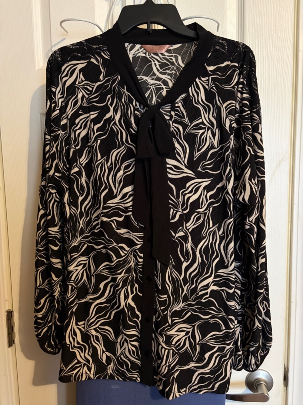 Amana Black and Tan Tie-Neck Blouse - Women